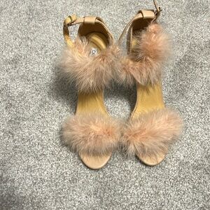 Light pink almost nude colored furry heels